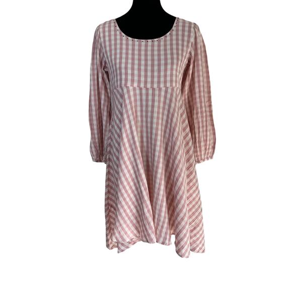 The Burnt Soul‎ Pink Gingham Check Dress Size XS Balloon Sleeves Scoop Neck - Picture 10 of 10